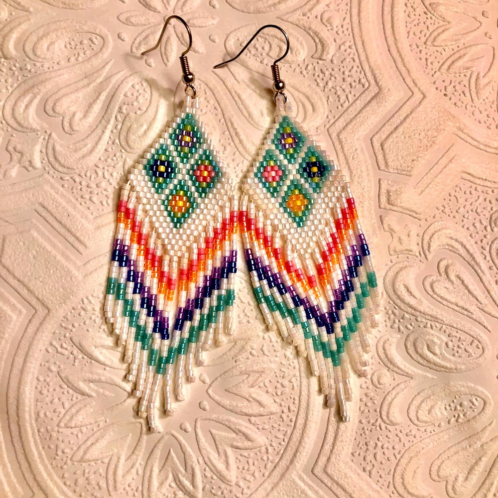 Hand made beaded tribal fringe earring’s nickel free - Picture 1 of 6